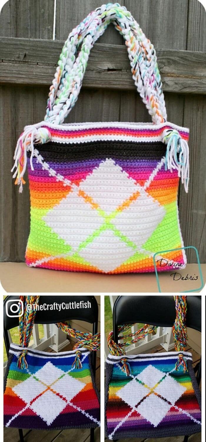 The argyle crochet purse