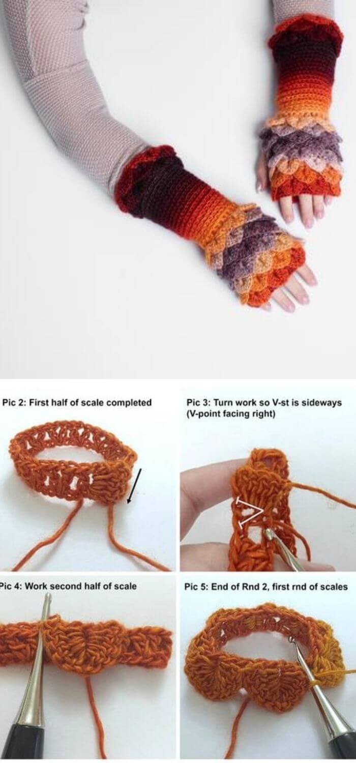 Crocodile stitch fingerless Gloves