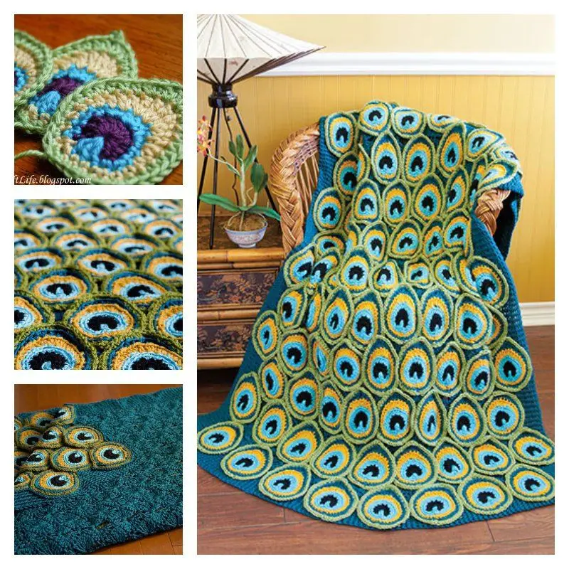 Crochet peacock feather Brighton blanket