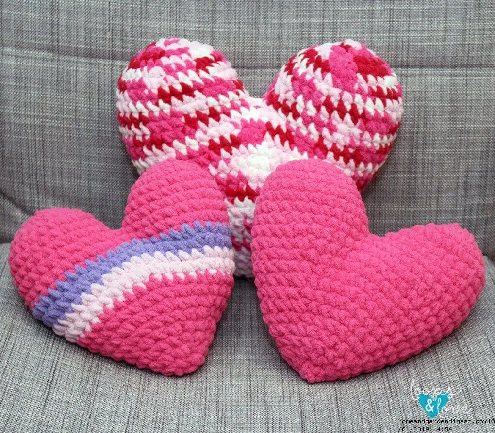 Crochet heart pillows