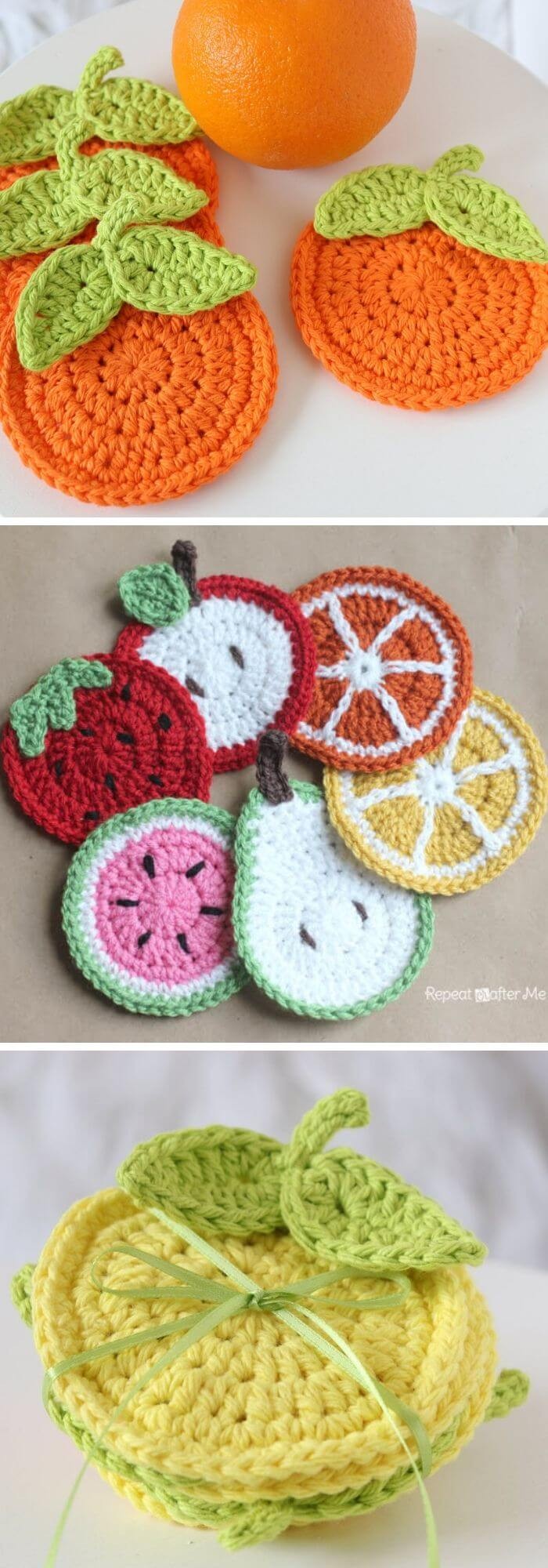 Fruits Shaped Crochet Coasters