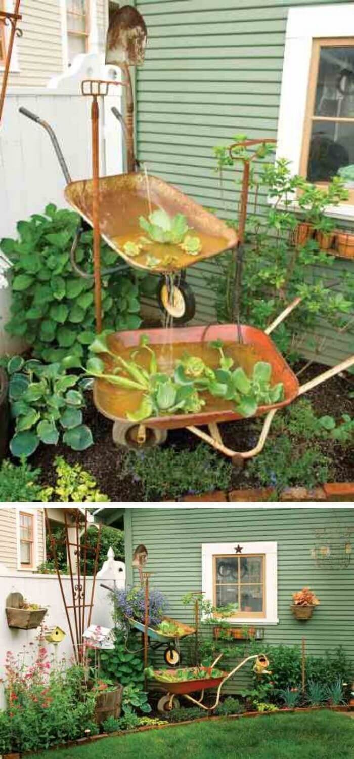 Wheelbarrow fountain