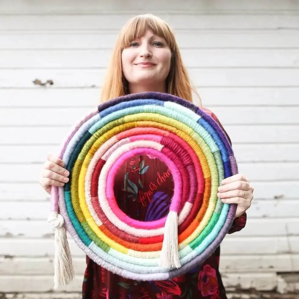 Rainbow L Swirl – Fiber Art Wall Hanging Statement Large