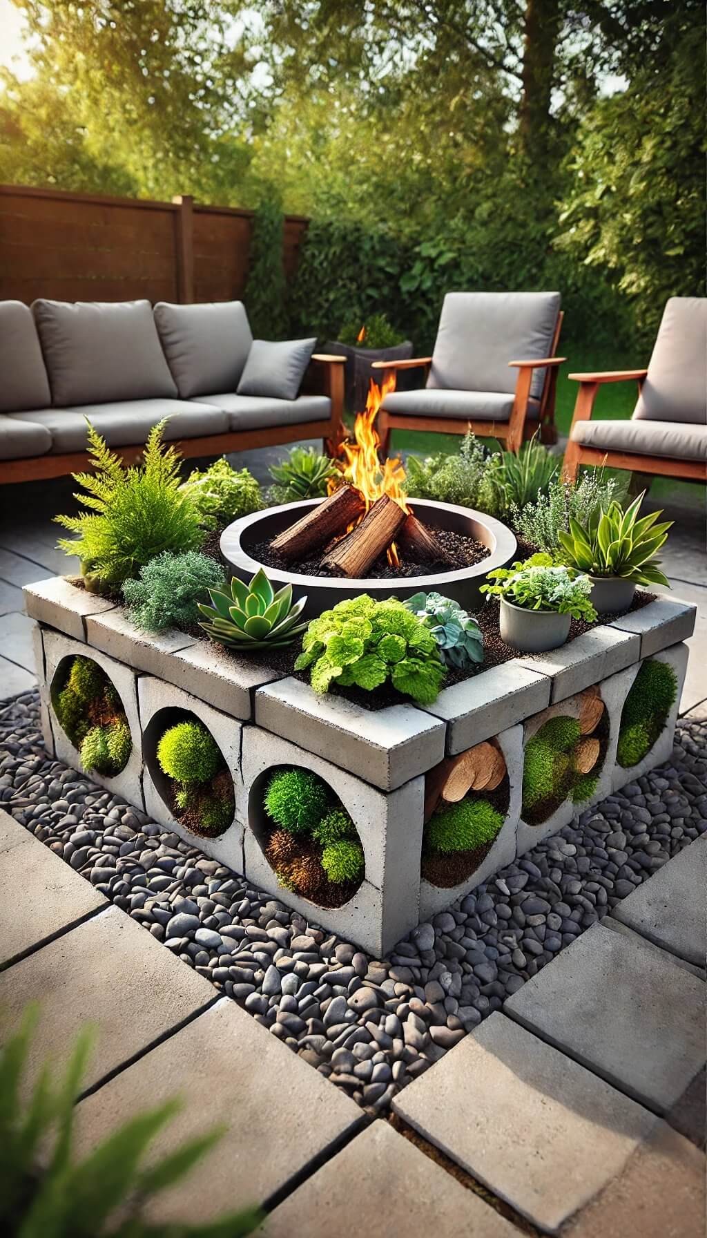 Fire Pit with Integrated Planters