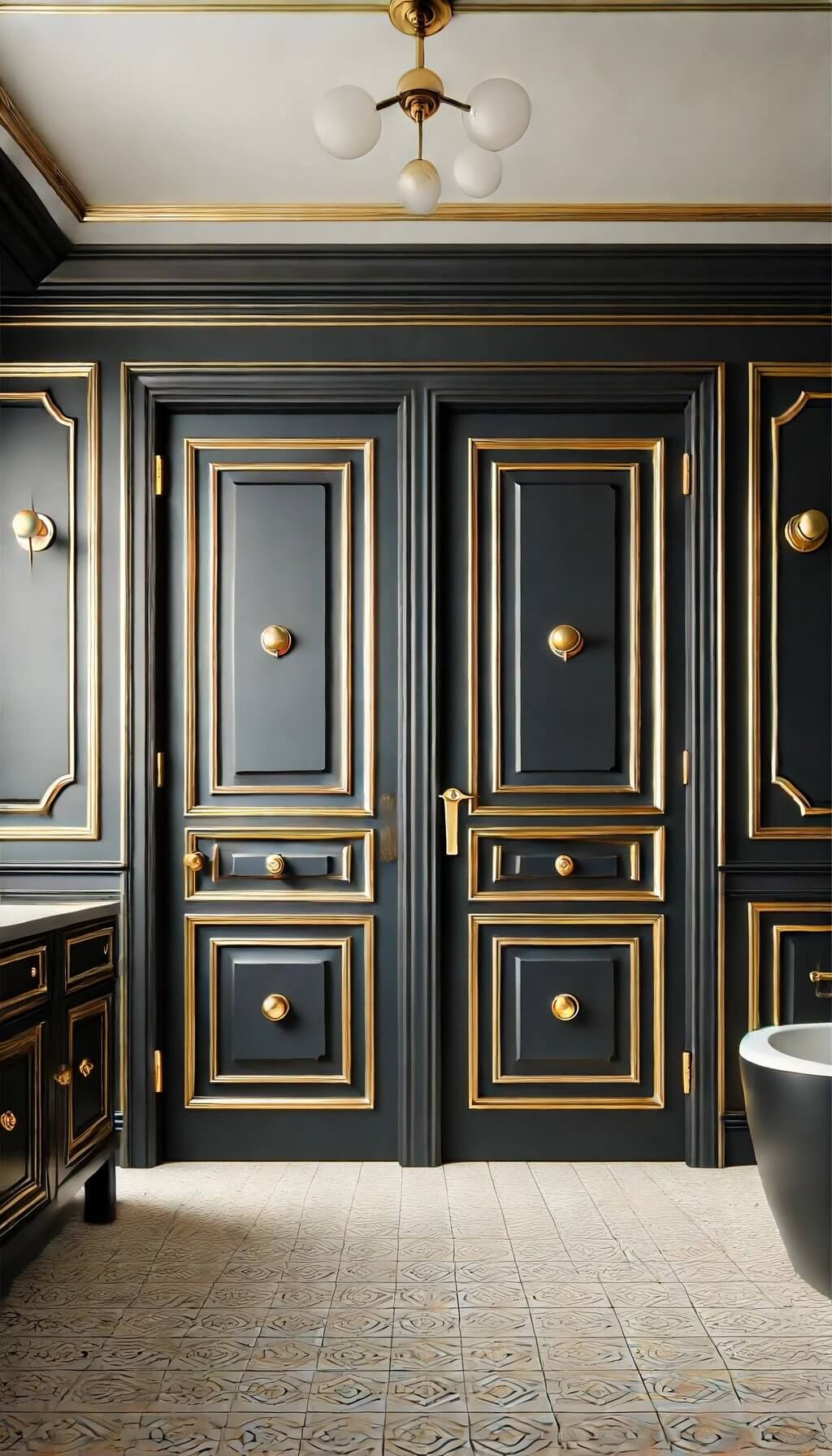 Gold Hardware on Black Doors