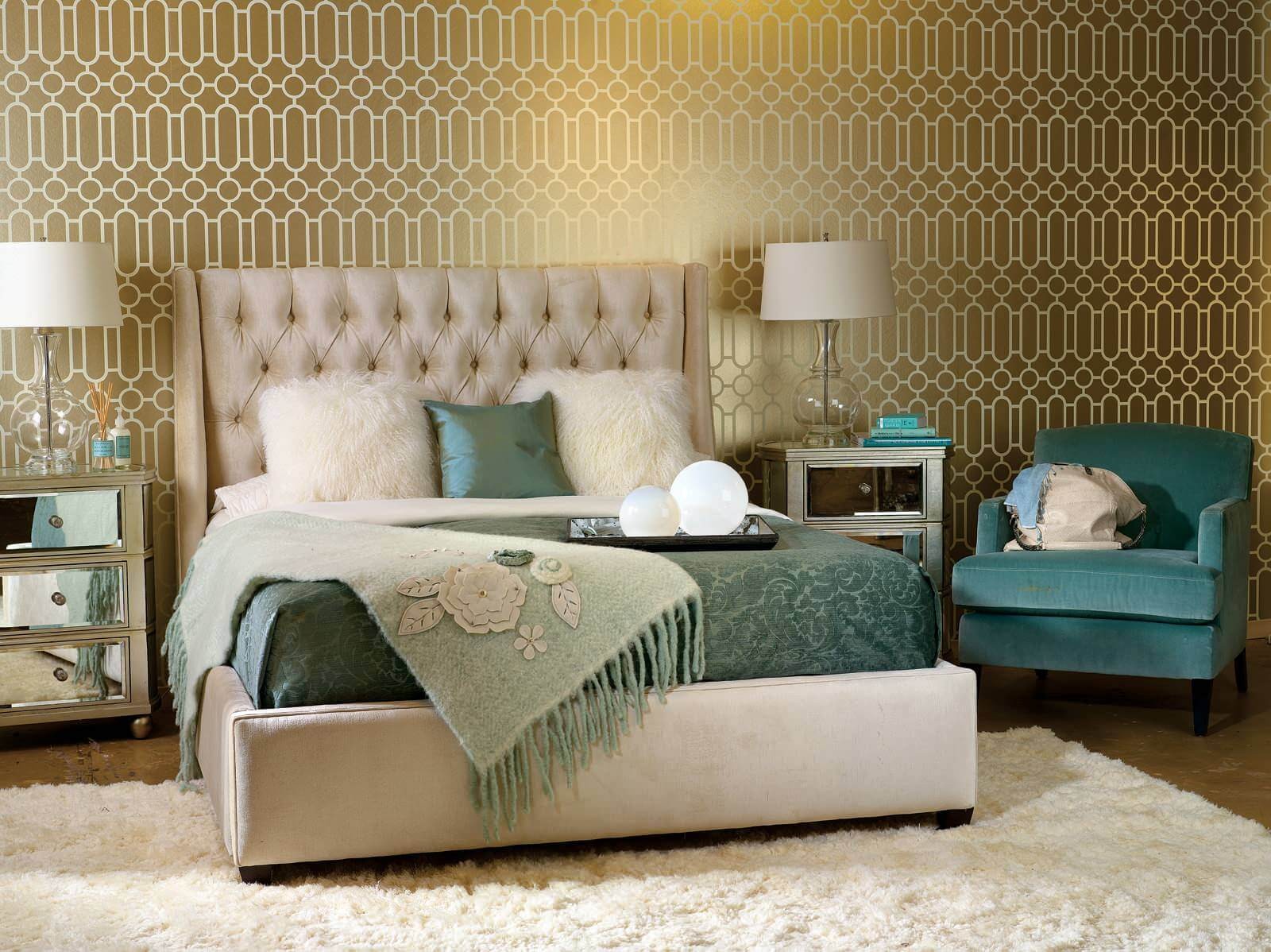 Teal and Gold bedroom