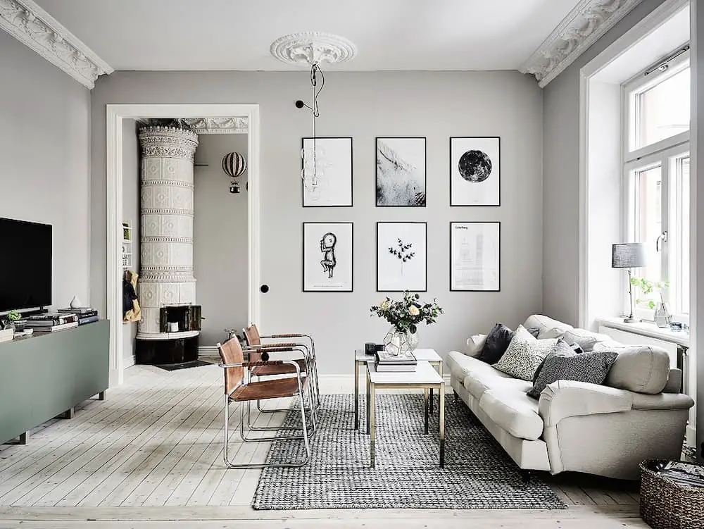 Scandinavian gray couch living room