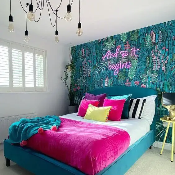 Teal and Magenta bedroom