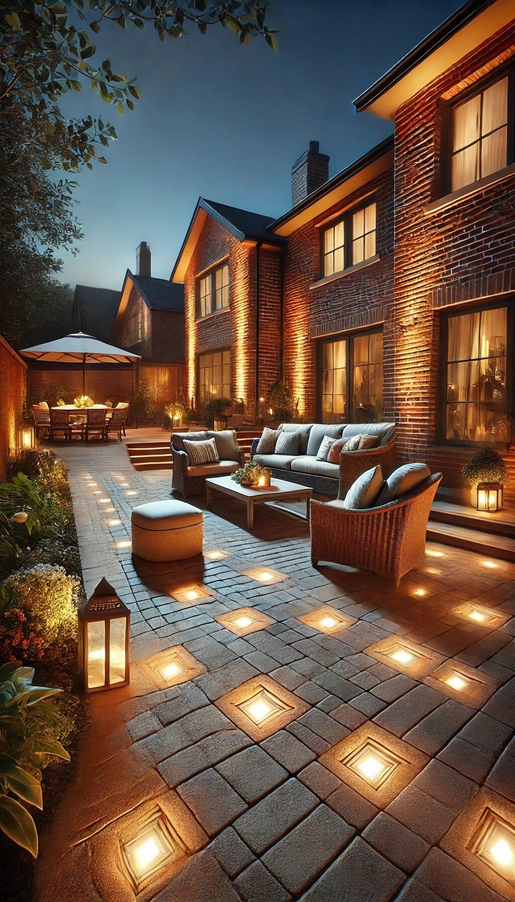 Brick Patio with Inset Lighting