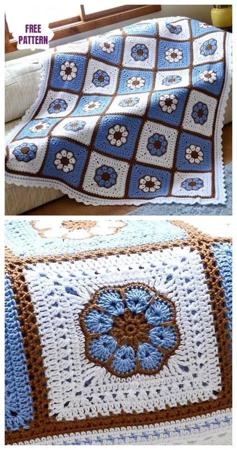 African Flower Block Blanket Design