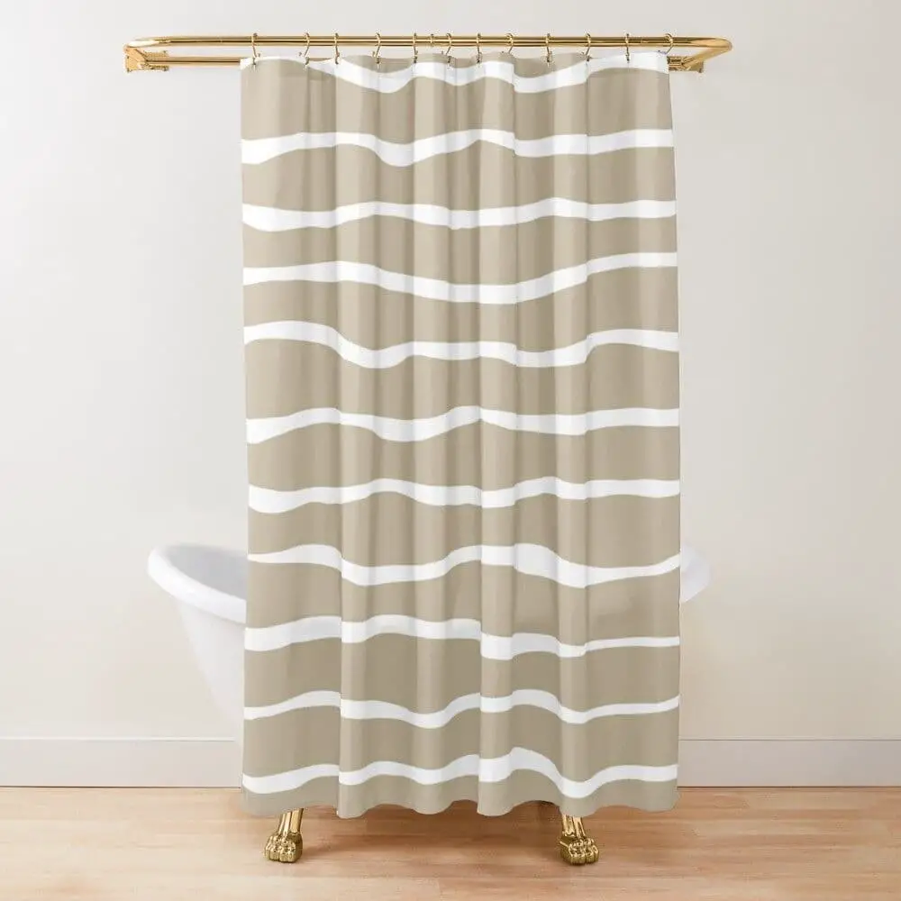 Shower curtain with sand and white stripes