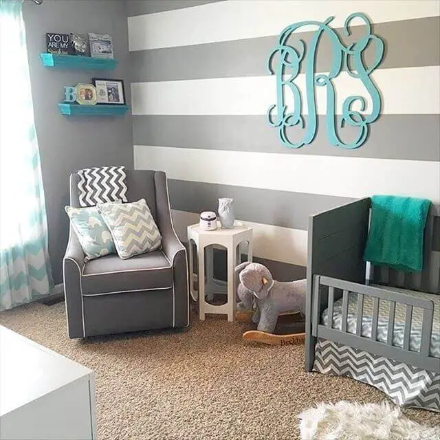 Teal and Gray bedroom