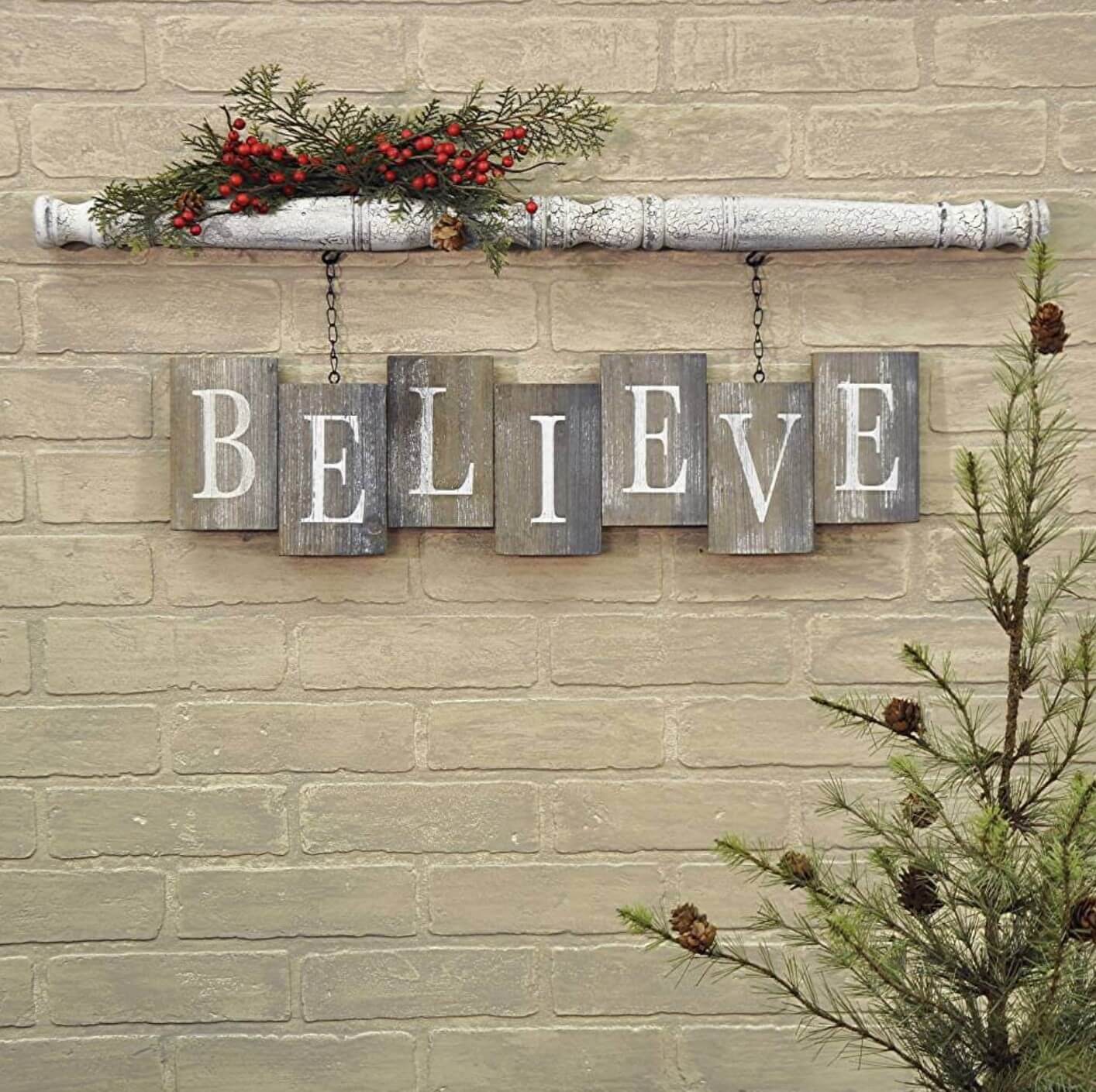 #14. Barn Board Bricks with Spindle Wall Sign