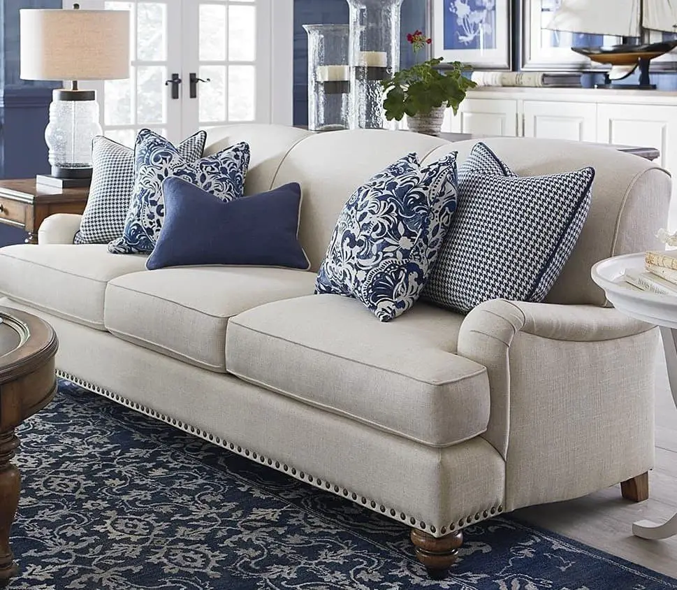 Blues on Beige Sofa