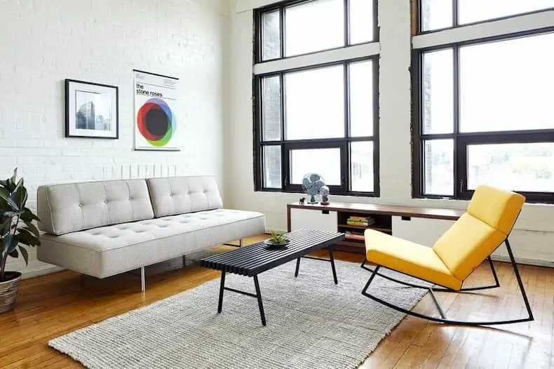 Contemporary industrial gray couch living room