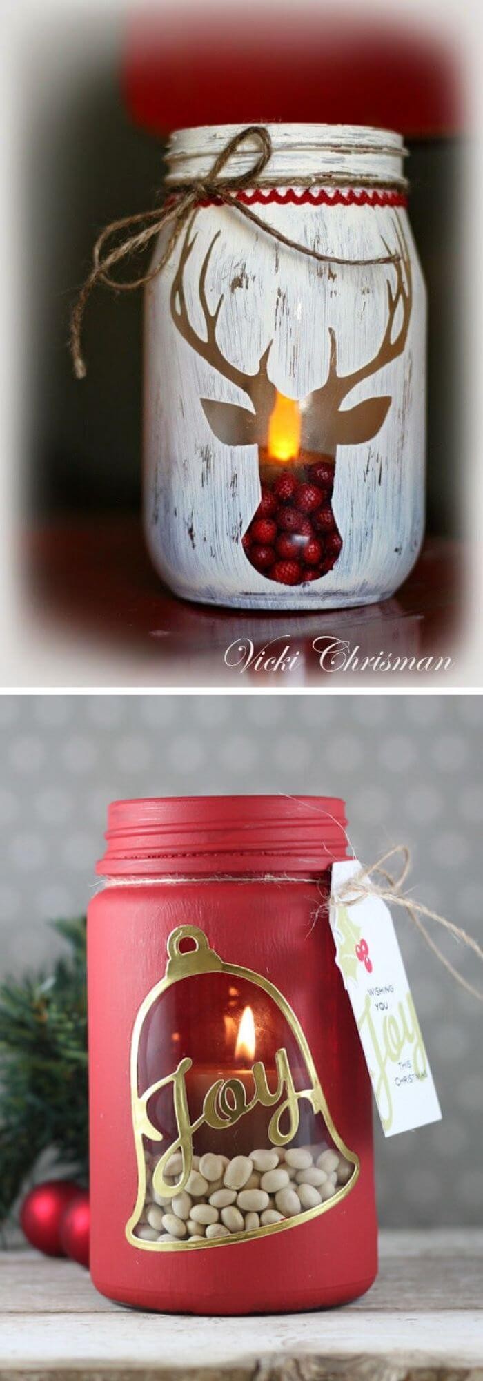 #4. Stenciled Mason jar candle holder