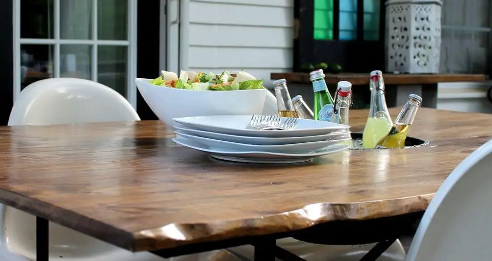 Faux Live Edge Patio Table with Built-in Ice Bucket