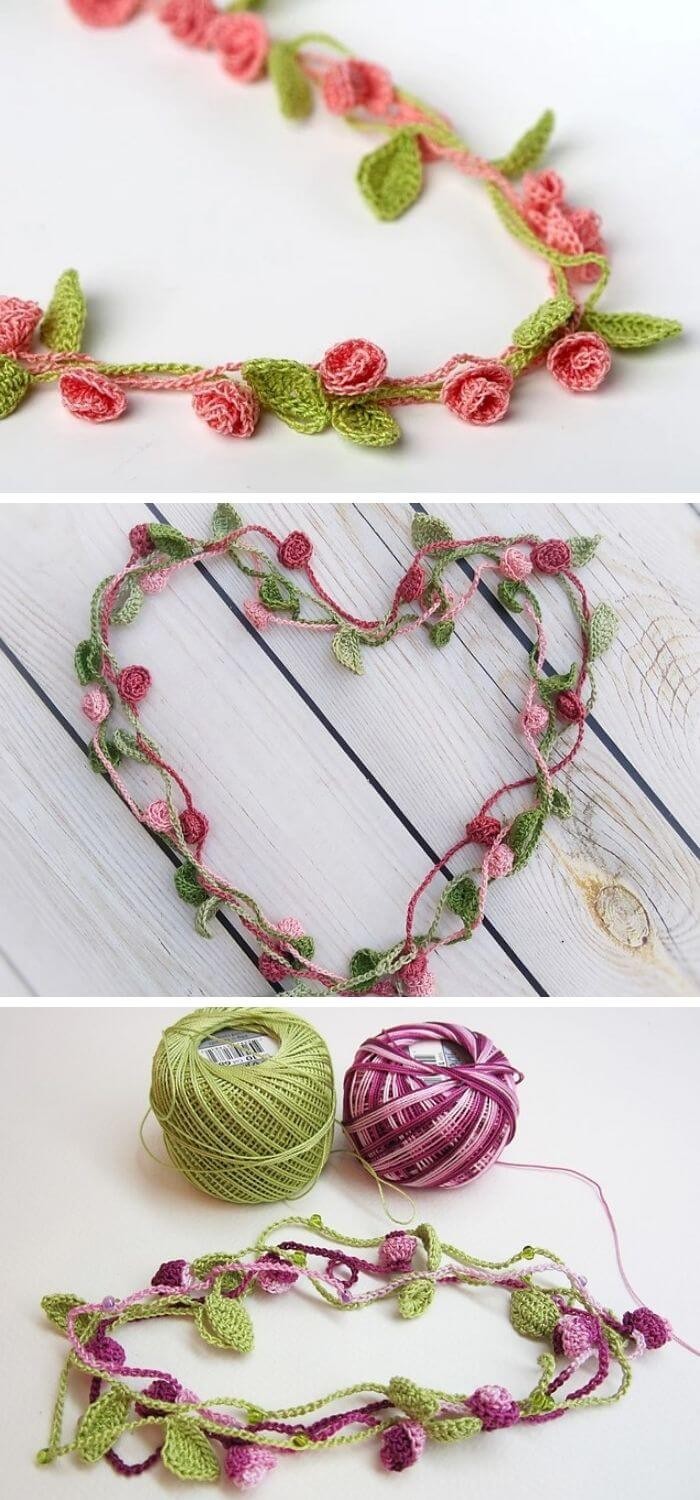 Rose garden crochet necklace