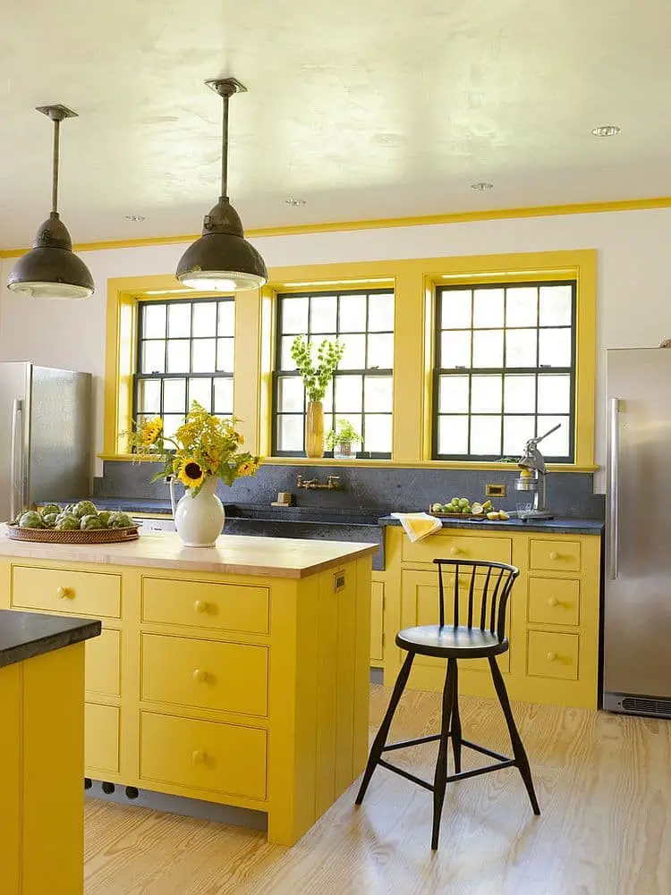 Blend Mustard Yellow Trim on Gray Walls