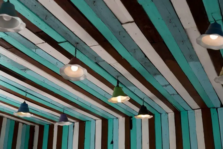 4) Painted Wooden Plank Ceiling