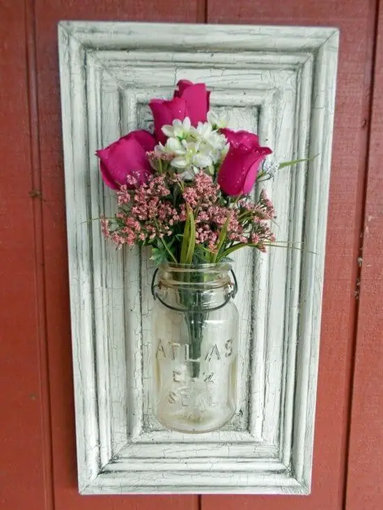 Mason jar and old cabinet door