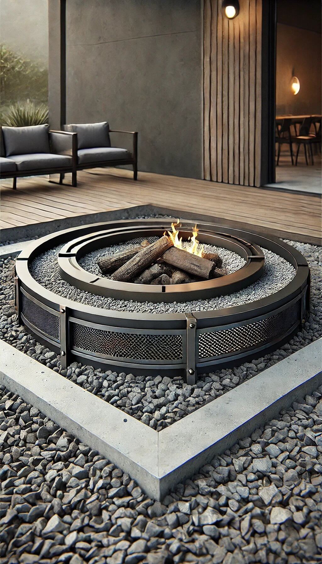 Gravel Fire Pit with Metal Accents