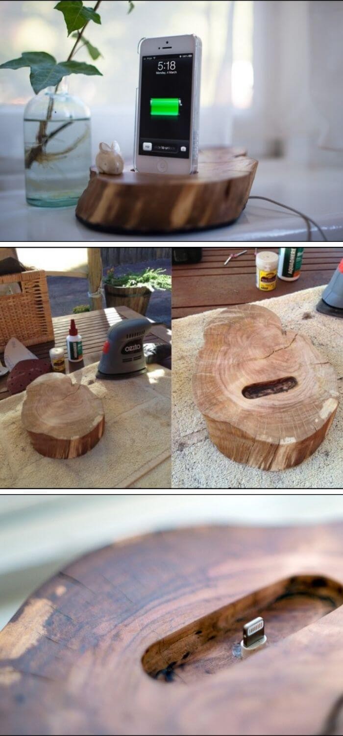 DIY wood log iPhone Docker