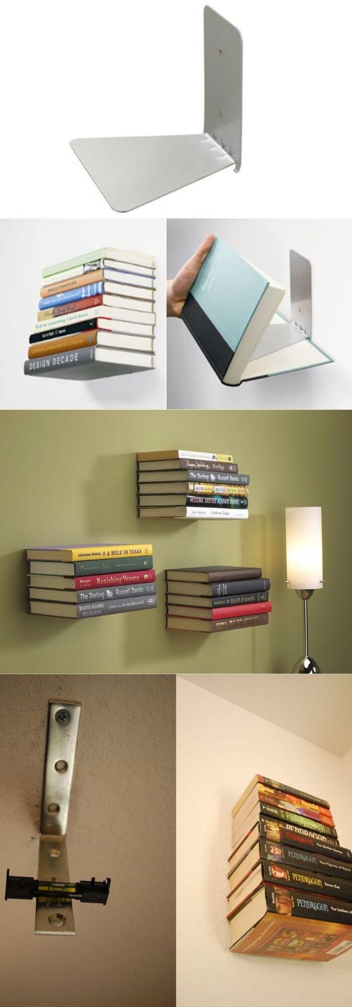 Use bookends as floating bookshelf