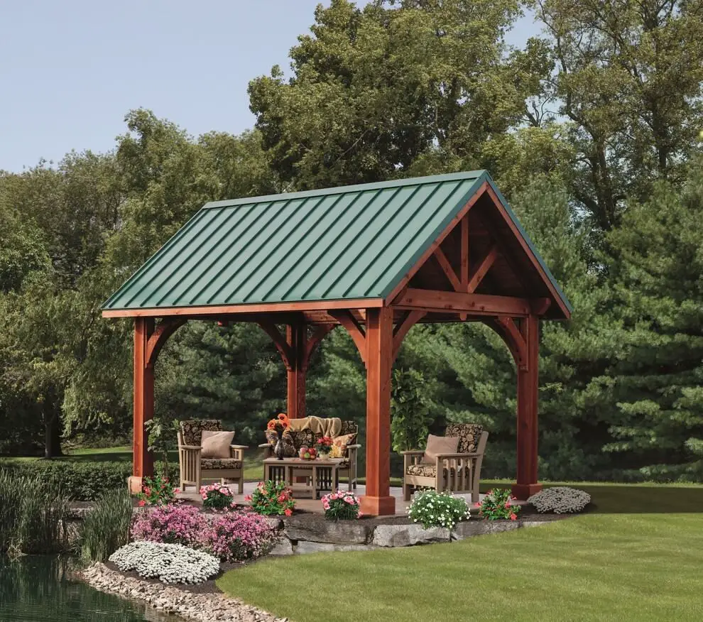 #23. Wooden Backyard Pavilion with a Brick Paver Patio