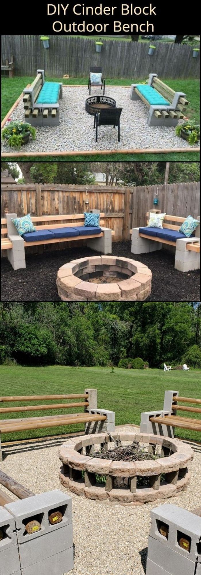 DIY Cinder Block Outdoor Bench With Firepit