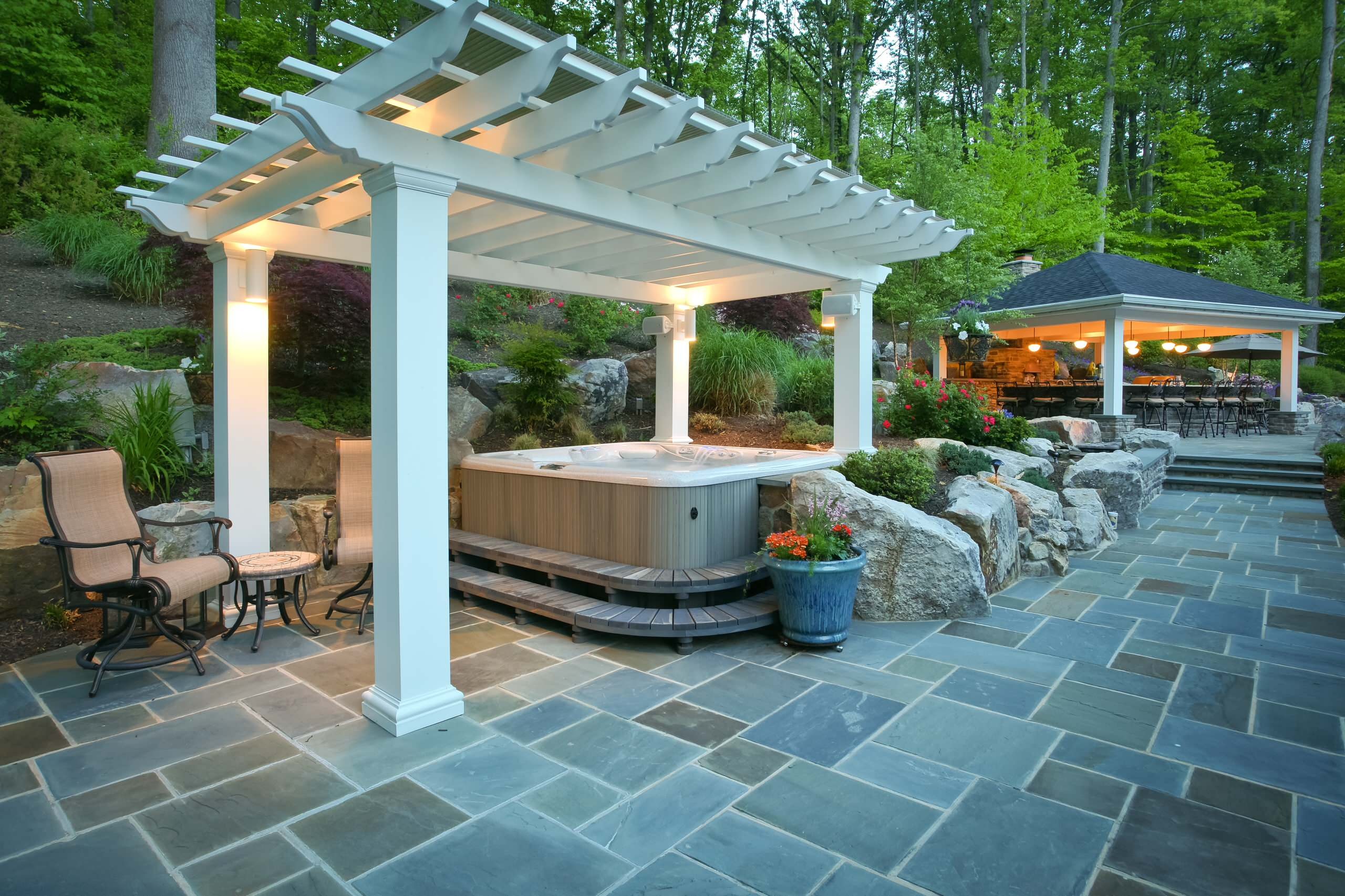 Fiberglass Pergola Covering Hot Tub