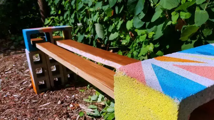 Graffiti cinder block bench