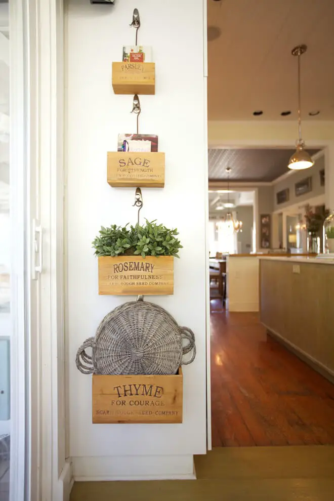 Hanging Wooden Boxes with Herbs