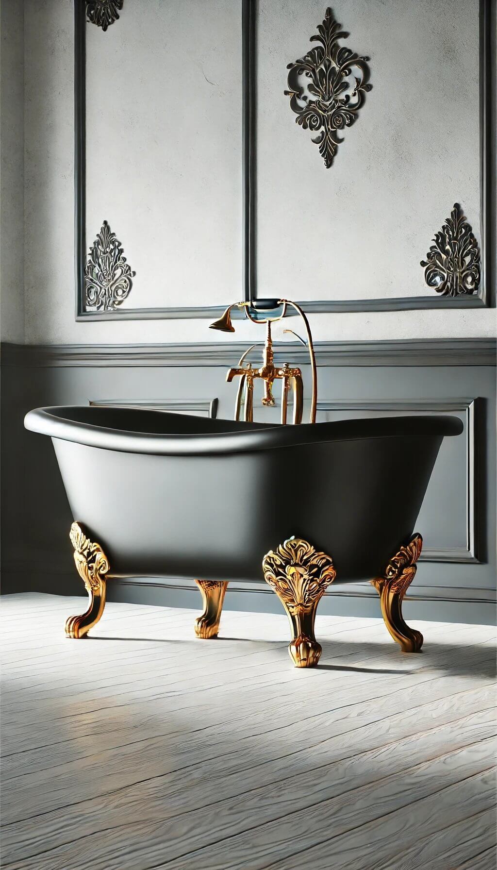 Black Bathtub with Gold Feet