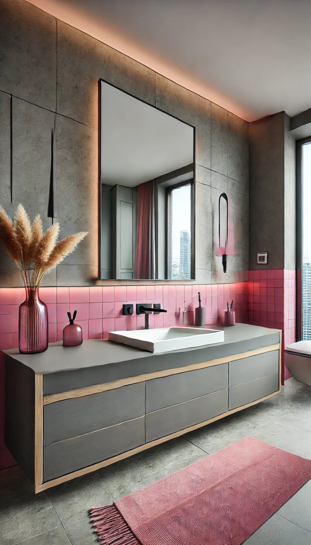 Grey Vanity with Pink Backsplash