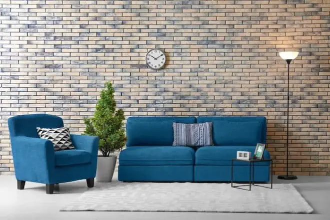 Minimalist blue couch living room