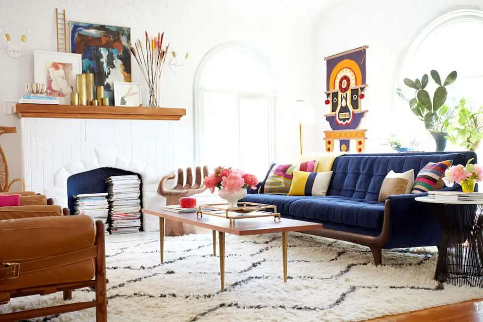 Boho blue couch living room