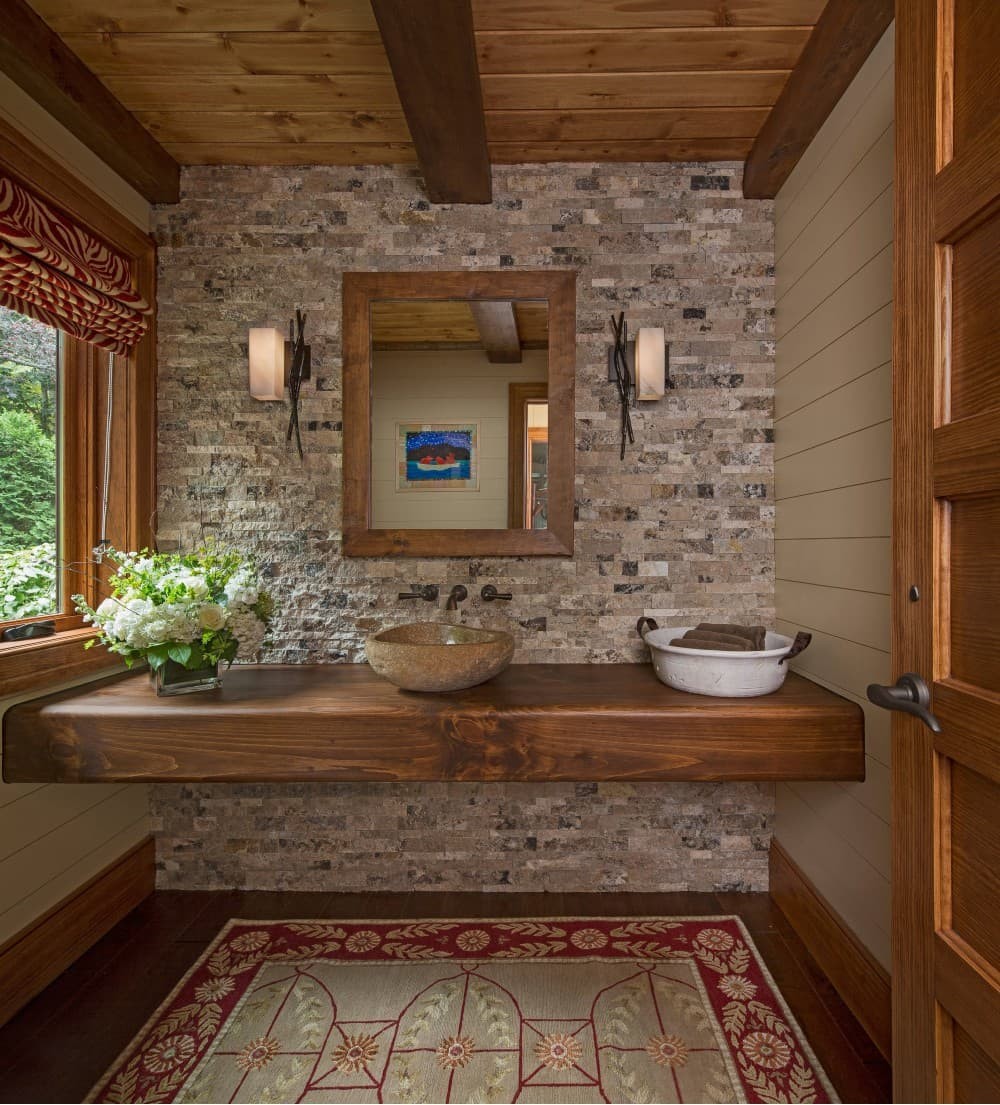 Wood accent wall bathroom ideas.