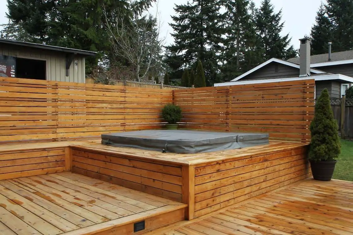 Natural cedar hot tub deck