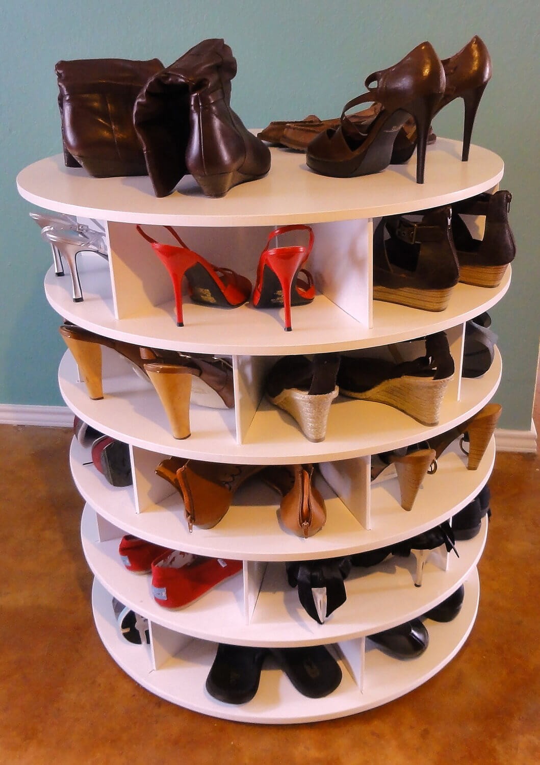 #1. Lazy susan for shoe storage