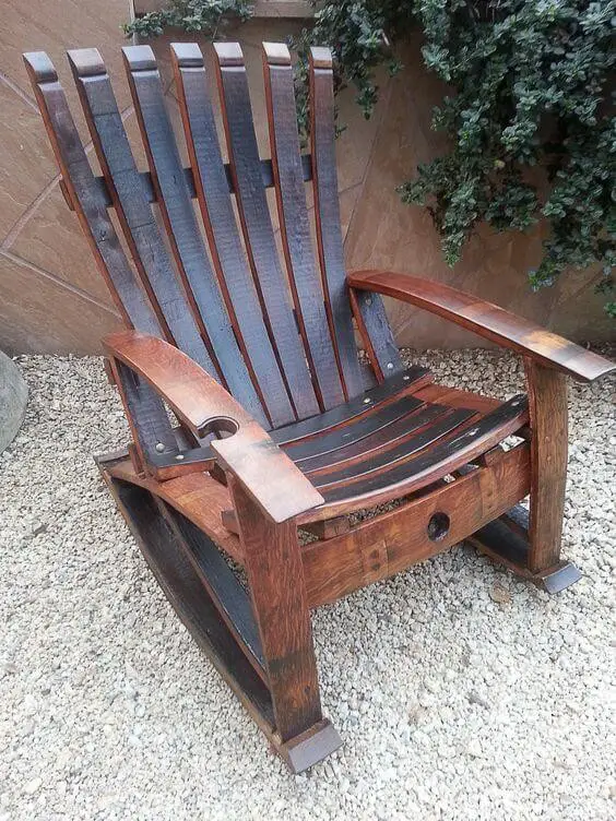 Wine Barrel Rocker with built in wine glass holder