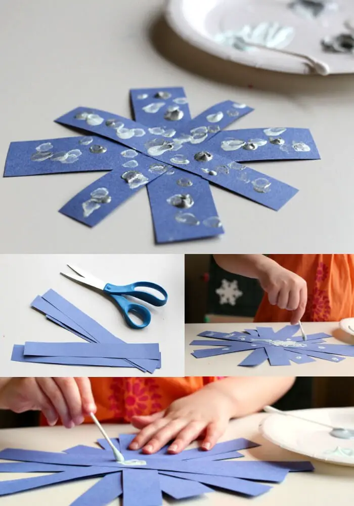 #19. Q-tip painted snowflake crafts