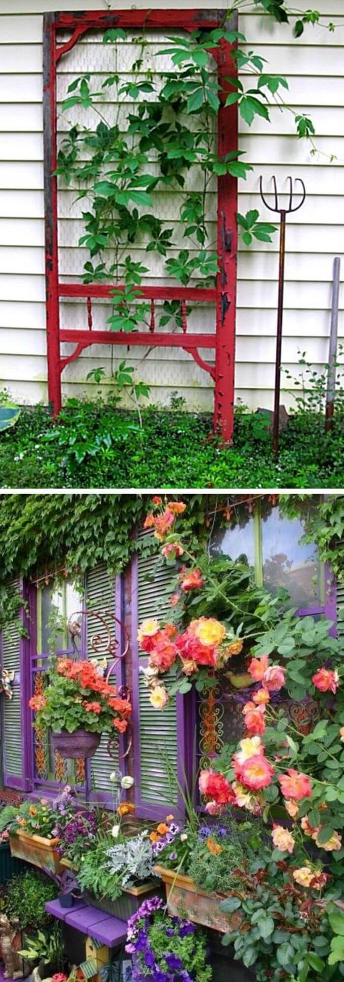 #5. Make It Green With A Window Frame Plant Hanger