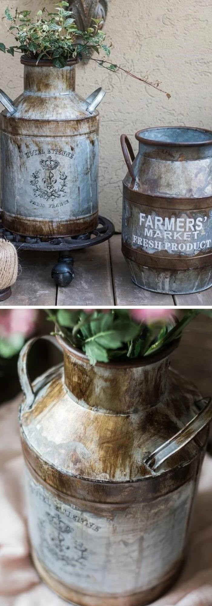 Rustic Metal Flower Jugs