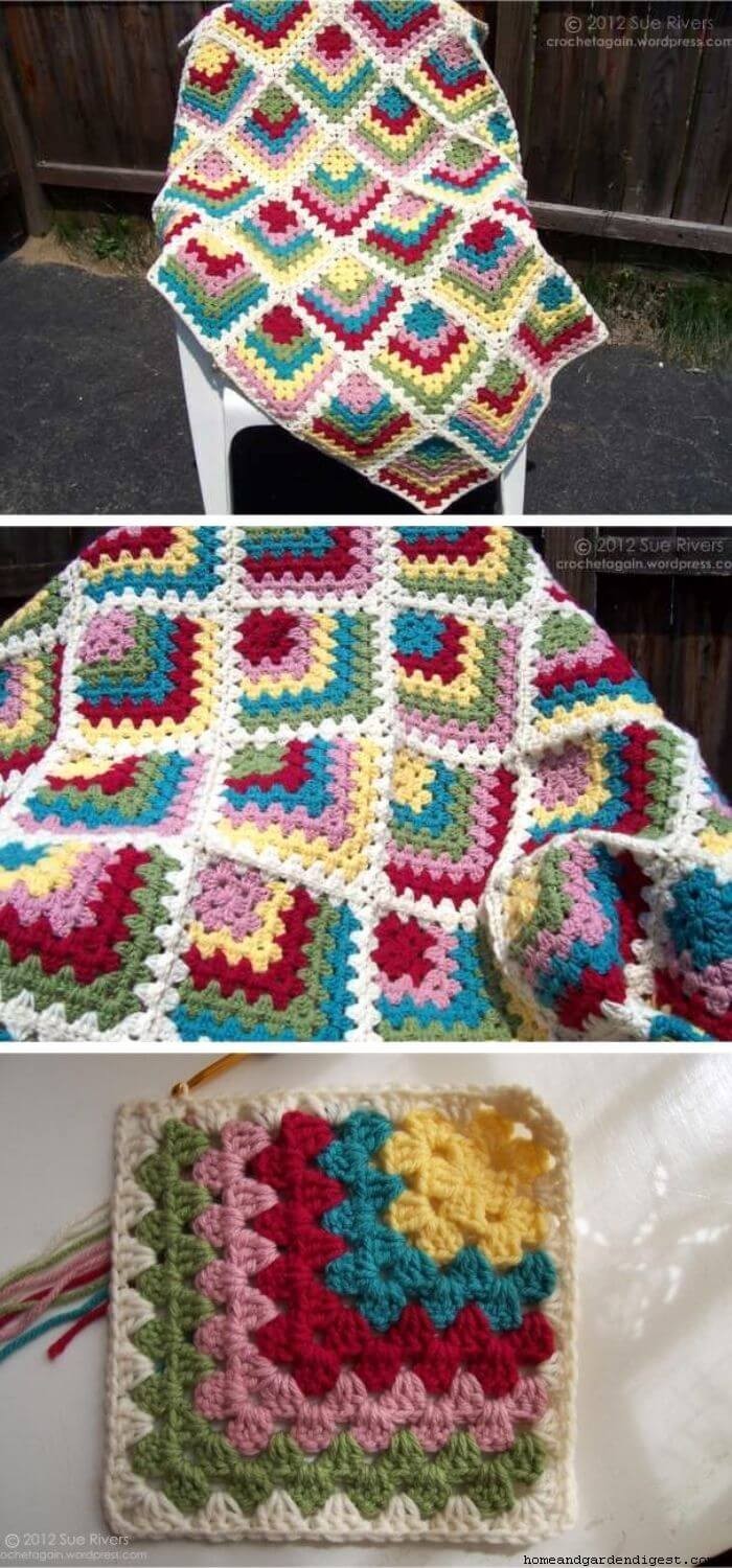 Mitered granny square blanket