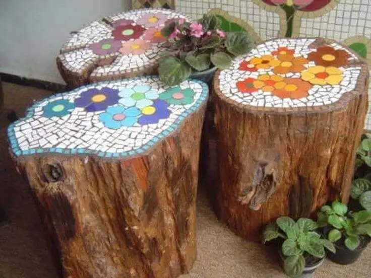 Mosaic Tree Stump Table