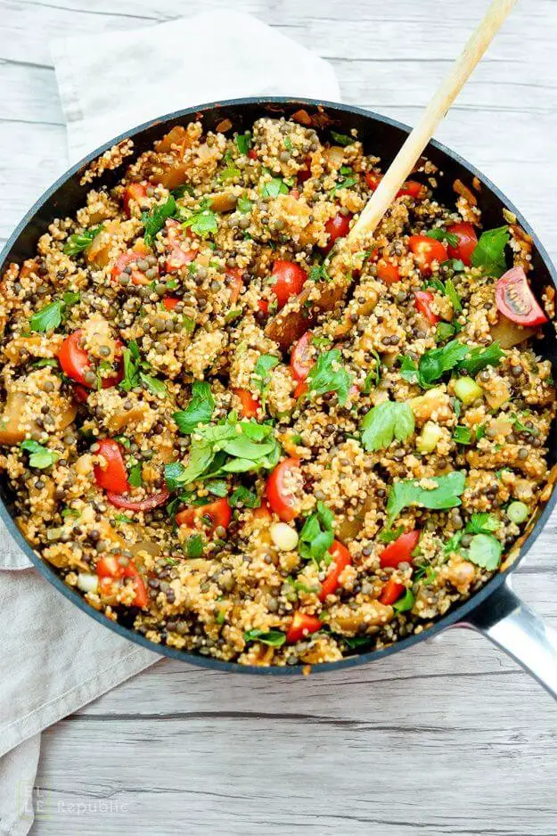 Lentil Quinoa Salad With Eggplant