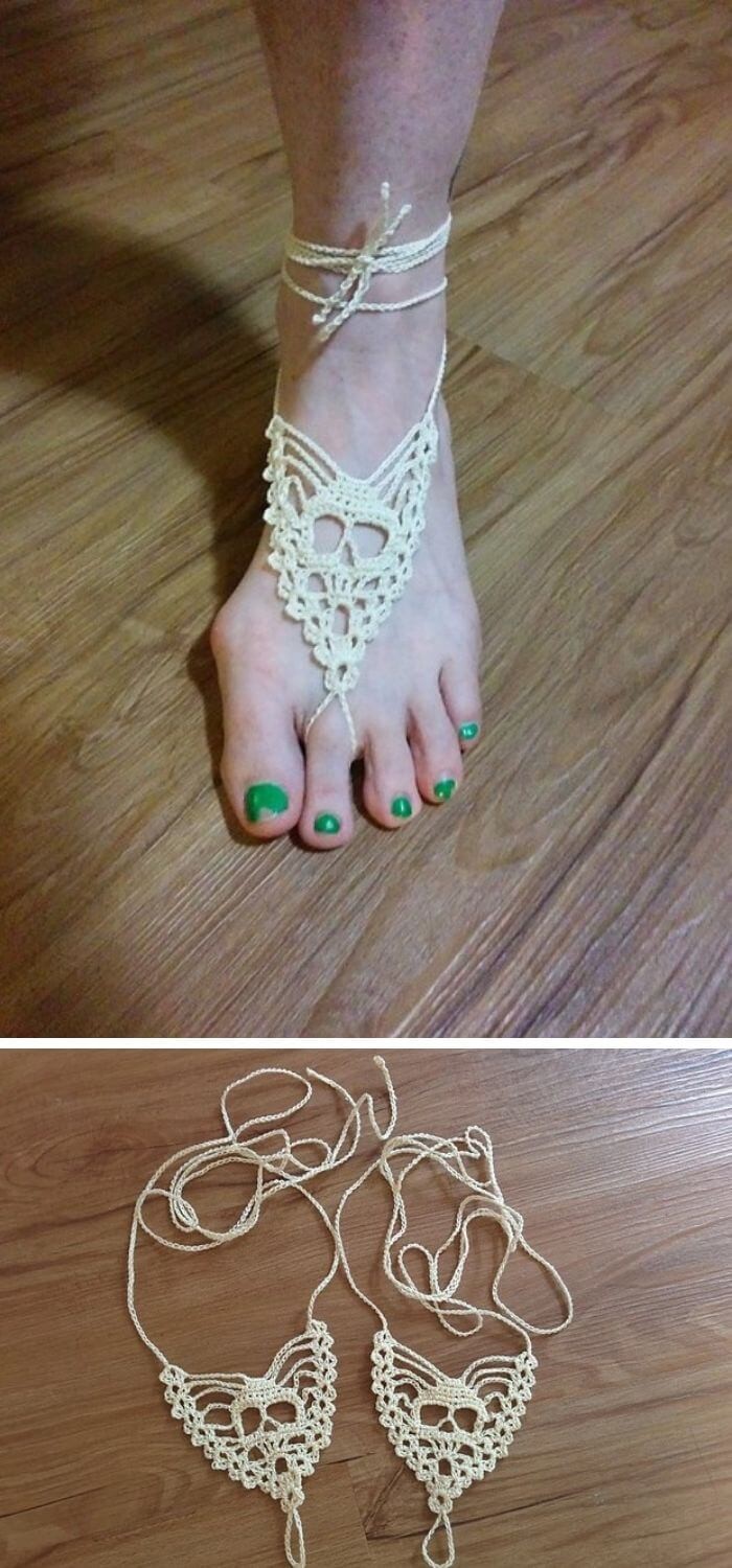 Crochet skull barefoot sandals