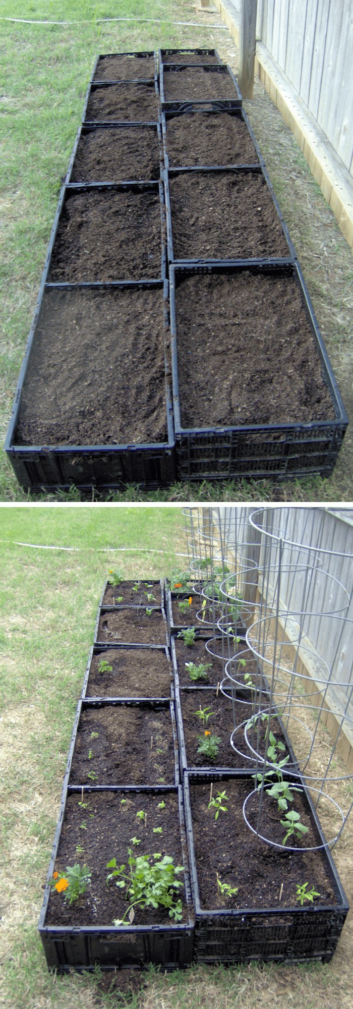 #12. Square food garden with plastic crates