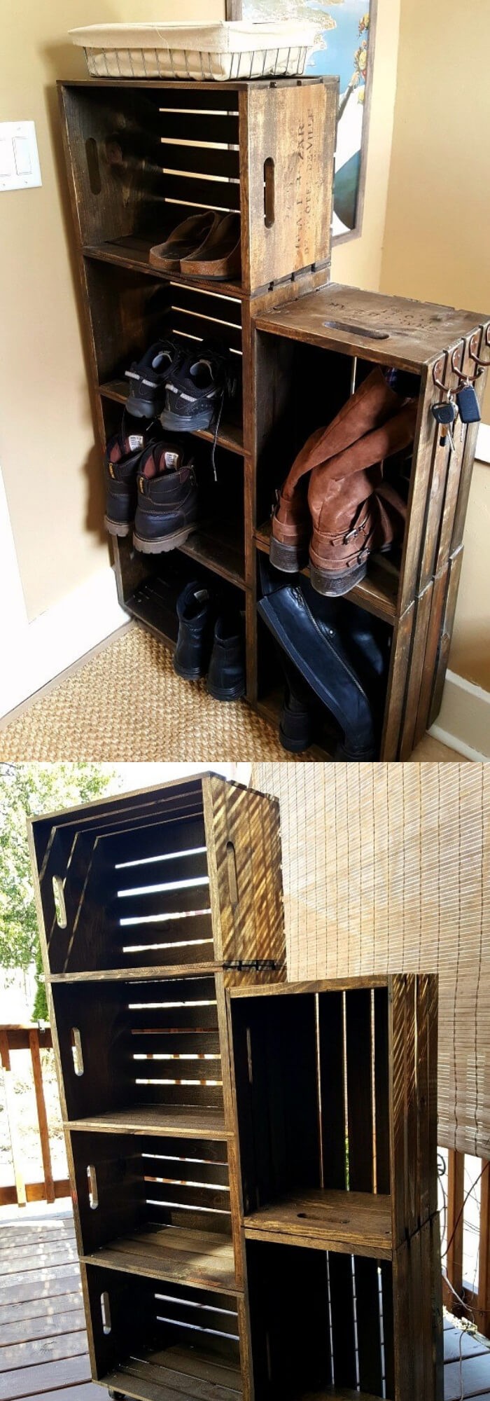 #5. Wooden Crate Shoe Rack